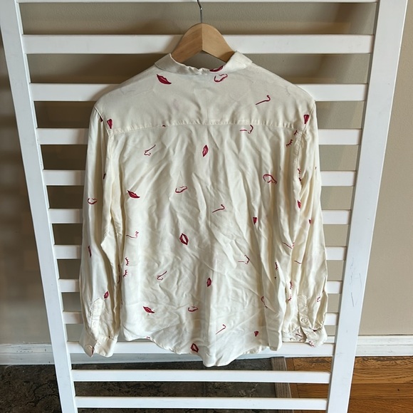 Obey N*89 Cream Button Down Long Sleeve Lips Print Shirt Size XS - Picture 5 of 9